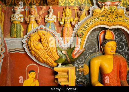 Images in Buddhist shrine at Embekka Devale Hindu temple, Kandy, Sri Lanka Stock Photo