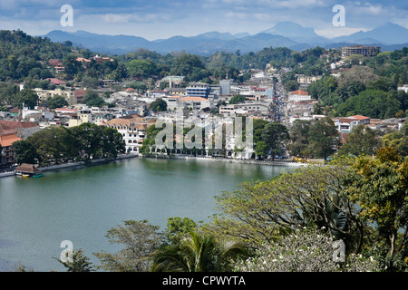 Overview of Kandy Lake and city, Kandy, Sri Lanka Stock Photo