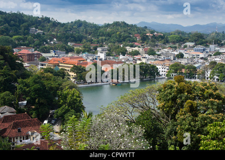 Overview of Kandy Lake and city, Kandy, Sri Lanka Stock Photo