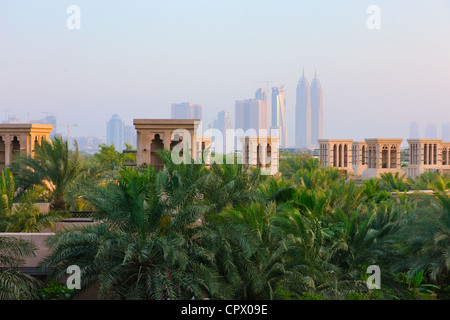 Traditional Wind Houses with modern highrises in the distance, Dubai, United Arab Emirates Stock Photo