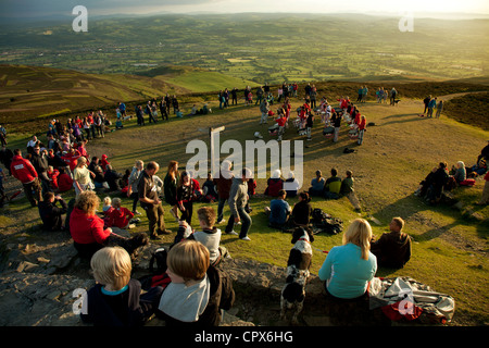 Batala Liverpool the Brazilian Samba drums on top of Moel Famau for the Diamond Jubilee Celebrations in the Clwydian Range Hills Stock Photo
