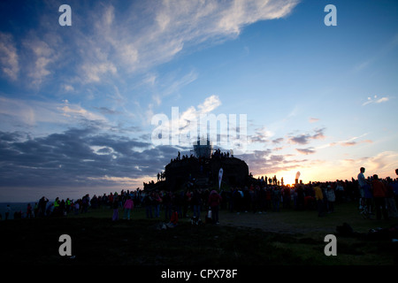 Diamond Jubilee celebrations and lighting of the Jubilee Beacon on top of Moel Famau, Wales Stock Photo