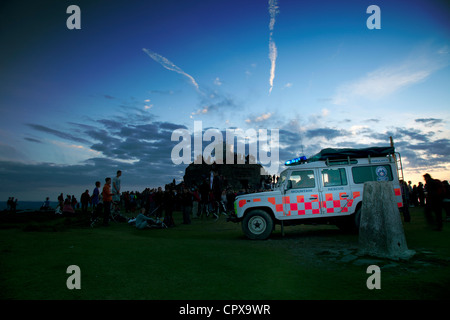 Diaomond Jubilee of Queen Elizabeth celebrated at the summit of Moel Famau in the Clwydian Range Hills with the Mountain Rescue assisting Stock Photo