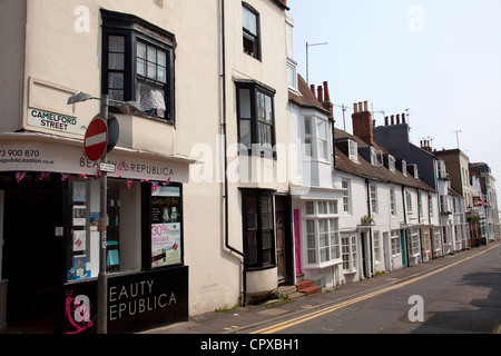 Row of Terraced Houses on Camelford Street in Kemp Town - Brighton - UK Stock Photo