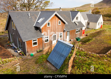 A solar thermal panel on Eigg which is 98% powered by renewable energy. Stock Photo