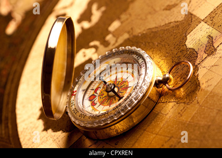 Vintage Navigation equipment, compass and other tools Stock Photo