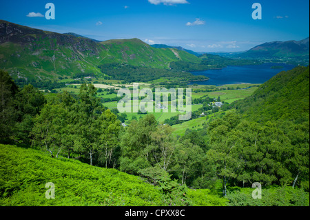 View of Derwent Fells in the Cumbrian mountains across Derwent Water in the Lake District National Park, Cumbria, UK Stock Photo
