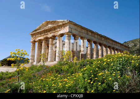 Italy, Sicily, Segesta archeological site, Doric temple built in 430 BC Stock Photo