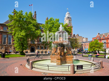 Leicester Town Hall Square fountain Leicester city centre Leicestershire East Midlands England UK GB EU Europe Stock Photo