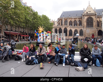 Visitors at the Stravinsky Fountain in Paris, France, May 10, 2012, © Katharine Andriotis Stock Photo