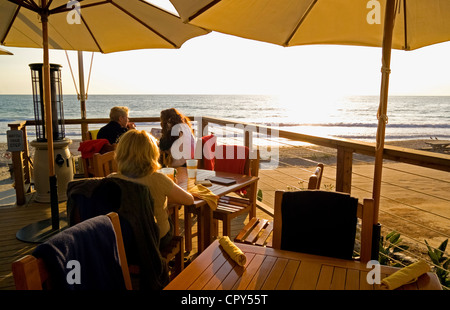 The Beachcomber cafe overlooks the Pacific Ocean in a 1920s enclave at Crystal Cove State Park in Newport Beach, California,USA. Stock Photo