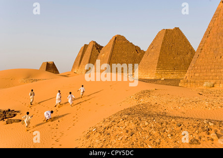 Sudan Nubian Desert High Nubia Nahr Nil province Meroe Necropolis listed as World Heritage by UNESCO has more than 200 pyramids Stock Photo