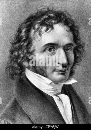 Paganini, Niccolo, 27.10.1782 - 27.5.1840, Italian musician (violinist and composer), portrait, print based on lithograph, 19th century, Stock Photo