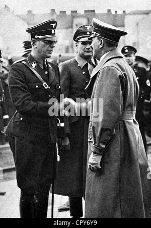Seyss-Inquart, Arthur, 22.7.1892 - 16.10.1946, Austrian politician (NSDAP), half length, with Adolf Hitler and Rudolf Hess, Vienna, March 1938, Stock Photo