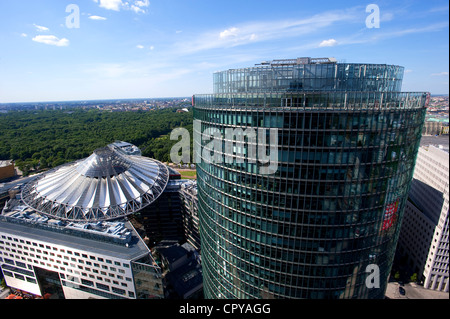 Germany Berlin overview of city seen from scenic plateform in top of office block by architect Hans Kollhoff Potsdamer Platz 1 Stock Photo