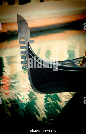 Detail of a gondola 'ferro di prua' or prow iron, Venice, Italy Stock Photo