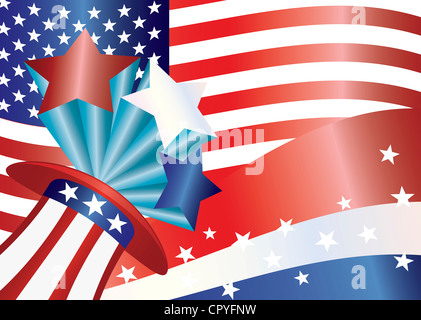 Fourth of July Hat with Bursting Stars and Stripes and US Flag Illustration Stock Photo