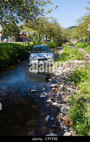 Jaguar X-type left the road in Dollar, Scotland, and drove into the river Dollar Burn on hot Sunday May 27th 2012. Stock Photo