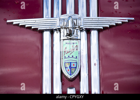 Badge Logo of Austin Atlantic A90 car at classic car rally at Brize Norton in Oxfordshire, UK Stock Photo