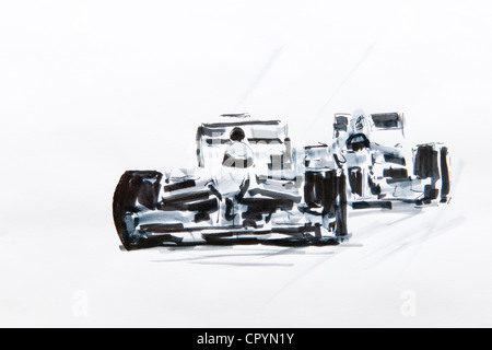 Formula One car racing, drawing by Gerhard Kraus, Kriftel, Germany Stock Photo