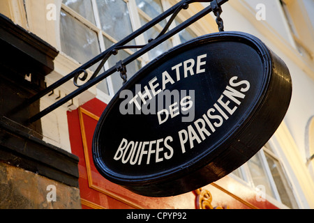 France, Paris, Passage Choiseul, Theatre des Bouffes Parisiens sign Stock Photo