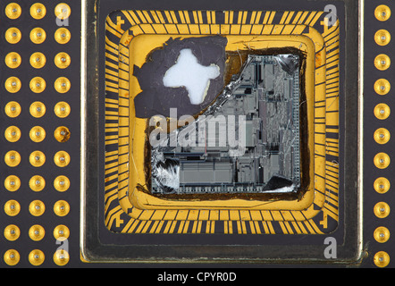 Damage on Computer Central Processor Unit at Full Focus Stock Photo