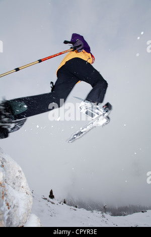 Snowshoe hiker on the Fanes Alp, St. Vigil, Alto Adige, South Tyrol, Italy, Europe Stock Photo