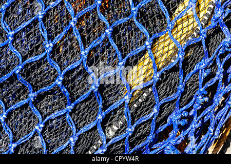 Close up detail shot of fishing nets at Pittenweem harbour, Scotland. Stock Photo