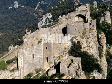 France, Aude, Chateau de Peyrepertuse, 12th century Cathar castle Stock Photo