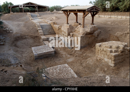 Reputed baptismal site of Jesus at the Jordan river, Jordan, Middle East Stock Photo