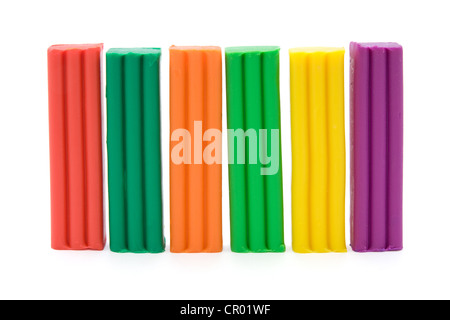 colorful plasticine bricks isolated on white background. Stock Photo