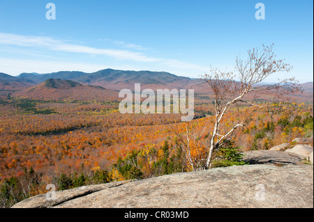 Mountains and forests, colourful foliage in autumn, Indian Summer, view from Mount Van Hoevenberg, Lake Placid Stock Photo