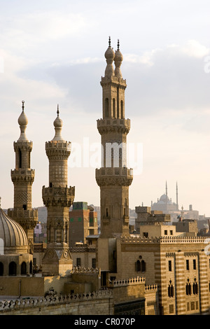Egypt, Cairo, old town listed as World Heritage by UNESCO, Al Azhar Mosque, minarets Stock Photo