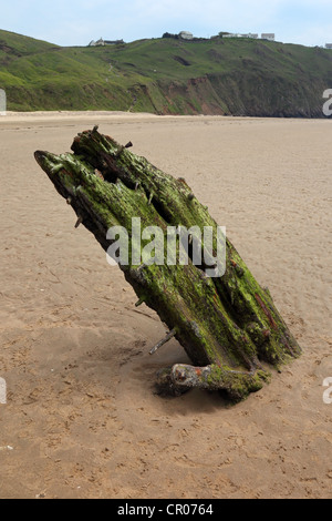 The Remains of the Norwegian Ship The Helvetia Which was Wrecked on Rhossili Beach in 1887 Gower Wales UK Stock Photo