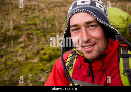 Close up of hikers smiling face Stock Photo