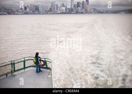 Woman on deck of ferry boat Stock Photo
