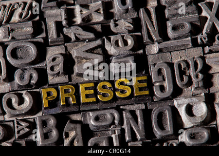 The word 'Presse', German for 'press', made of old lead type Stock Photo