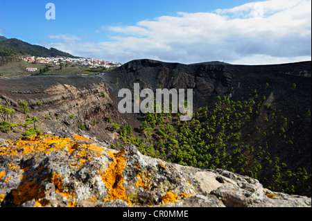 San Antonio volcano near Fuencaliente, town of Los Canarios at back, La Palma, Canary Islands, Spain, Europe, PublicGround Stock Photo