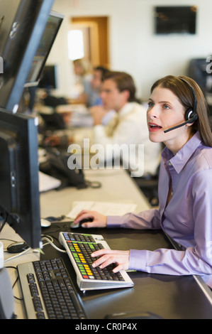 USA, New York, New York City, Traders at trading desk Stock Photo