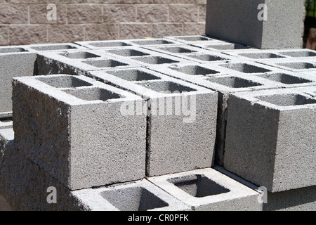 Architectural concrete blocks stacked at a construction site. Stock Photo