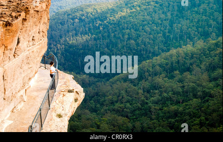 Young woman on the National Pass Trail in the Blue Mountains, Australia Stock Photo