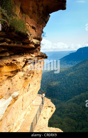 Young woman on the National Pass Trail in the Blue Mountains, Australia Stock Photo