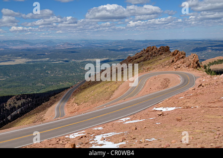 Views over Pike National Forest, Pikes Peak Highway, Colorado Springs, Colorado, USA Stock Photo