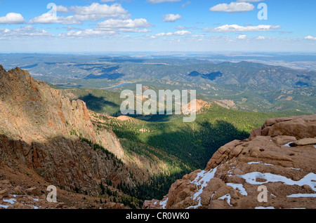 View from Pikes Peak Highway to the Pike National Forest, Colorado Springs, Colorado, USA Stock Photo