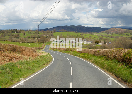 The B4250 road to the village of Llanddewi'r Cwm, near Builth Wells, Powys Wales. Stock Photo