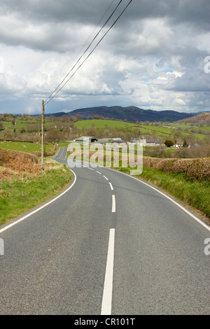 The B4250 road to the village of Llanddewi'r Cwm, near Builth Wells, Powys Wales. Stock Photo