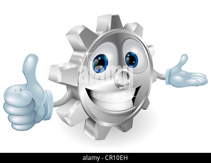 Illustration of a cute cartoon cog mascot giving a thumbs up Stock Photo