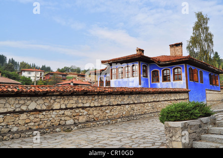 House in traditional bulgarian architecture in mountain town Stock Photo