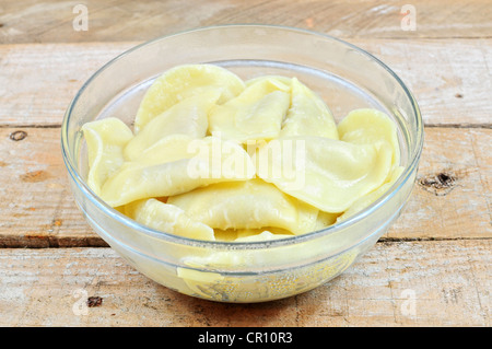 Traditional russian dish pelmeni Stock Photo