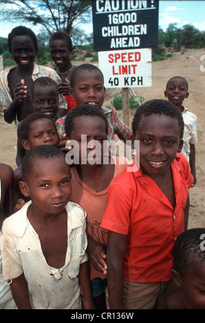 Dinka children orphaned by the protracted war in Sudan in Kakuma refugee camp, Kenya Stock Photo